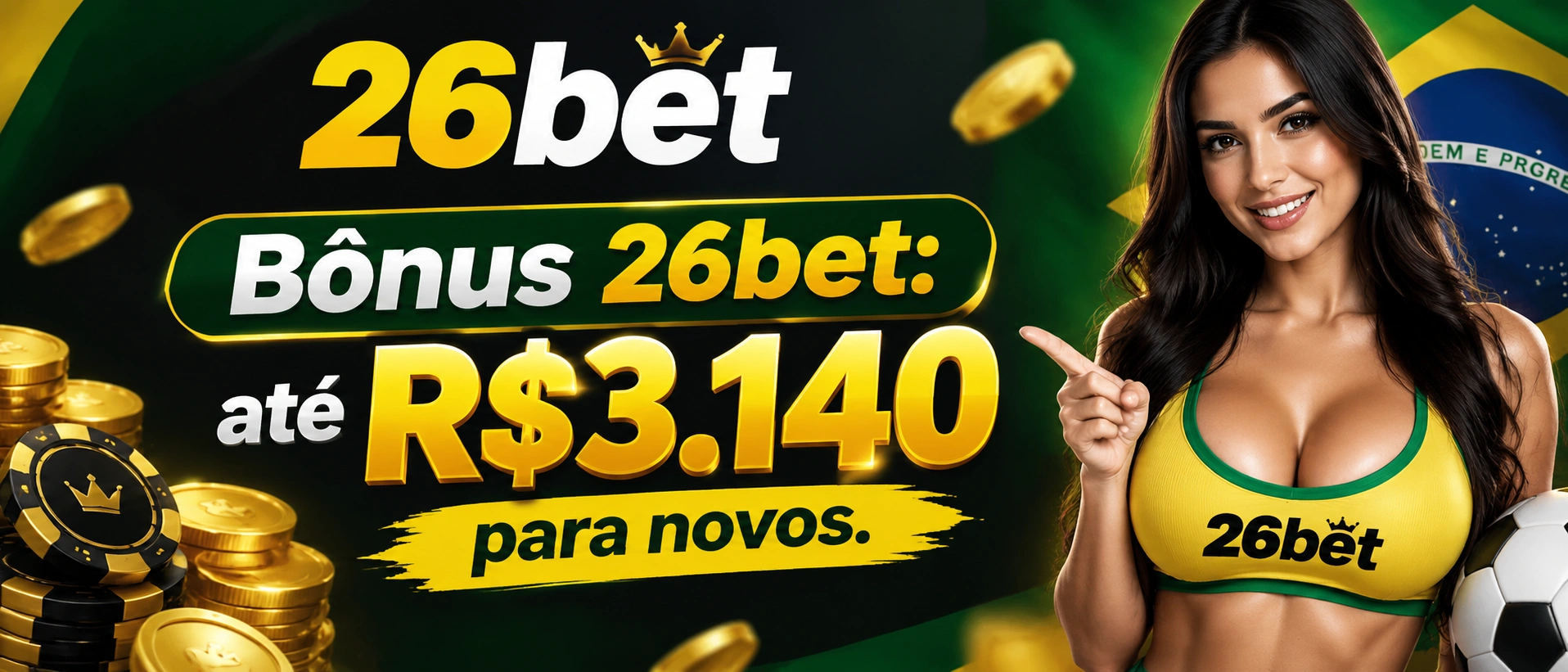 Tela de promoções da 26bet com destaque para bônus e área promocional