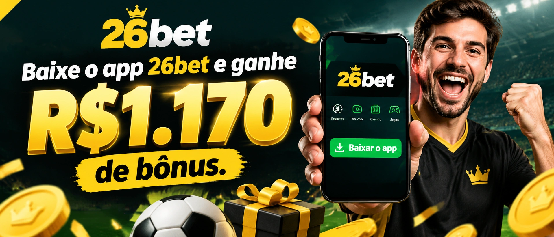 Tela de acesso móvel da 26bet com foco em baixar app e uso no celular